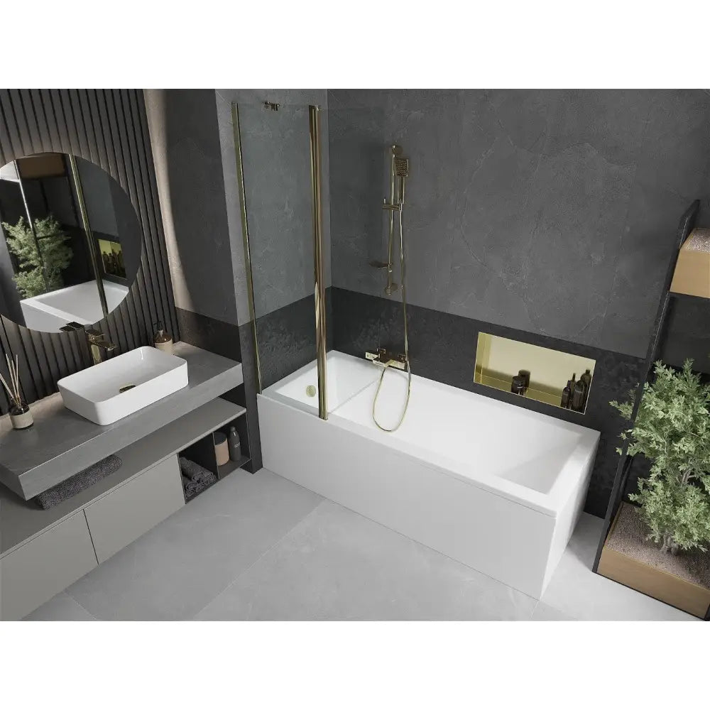 Cubik Rektangulært Badekar 150x70 Cm med Kabinett og Enkeltfløyels Skjerm 100 Cm Gjennomsiktig Gull - 550315070x