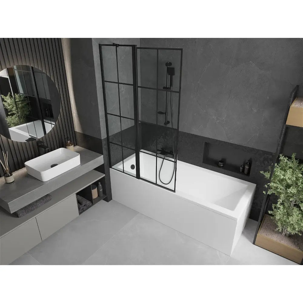 Cubik Rektangulært Badekar 150x70 Cm med Kabinett og Enkeltdørs Dusjskjerm 100 Cm Svart Mønster - 550315070x