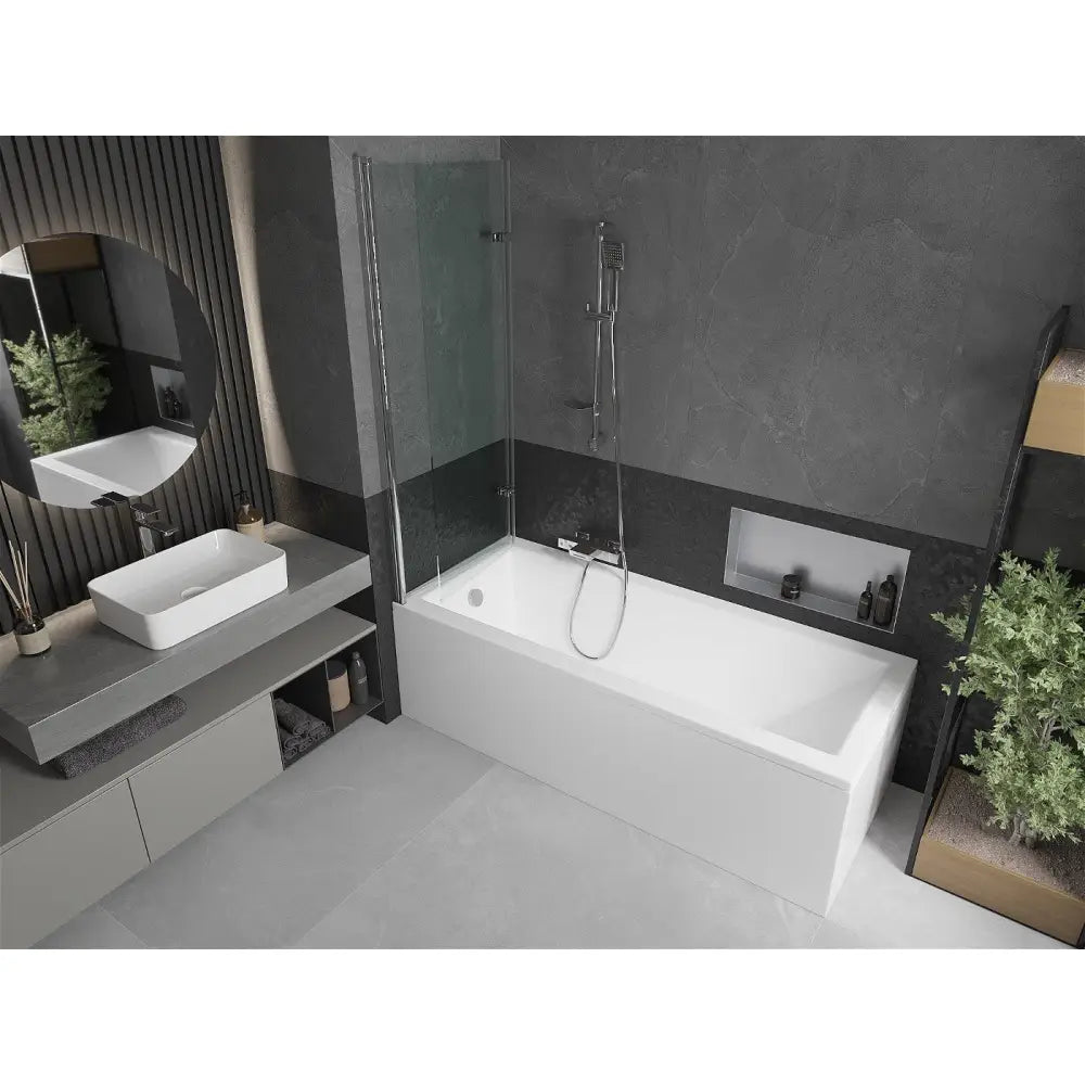 Cubik Rektangulært Badekar 150x70 Cm med Kabinett og 2-delt Dørskjerm 120 Cm Gjennomsiktig Krom - 550315070x