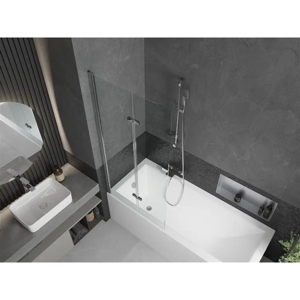 Cubik Rektangulært Badekar 150x70 Cm med Kabinett og 2-fold Dør 80 Cm Gjennomsiktig Krom - 550315070x