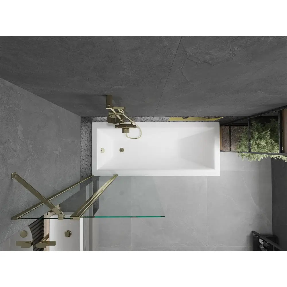 Cubik Rektangulært Badekar 150x70 Cm med Kledning og 1-dørs Dusjskjerm 80 Cm Transparent Gull - 550315070x