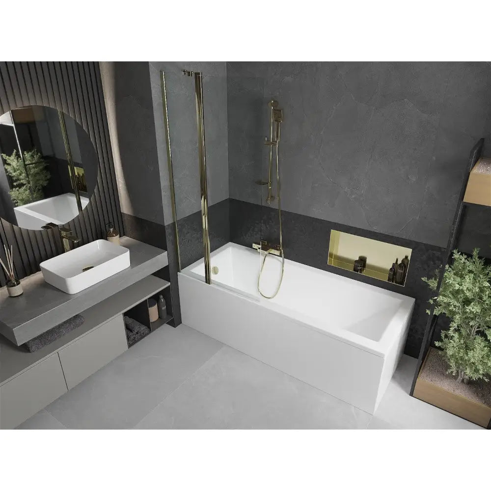 Cubik Rektangulært Badekar 160x70 Cm med Kabinett og Enkeltdørs Dusjvegg 80 Cm Gjennomsiktig Gull - 550316070x