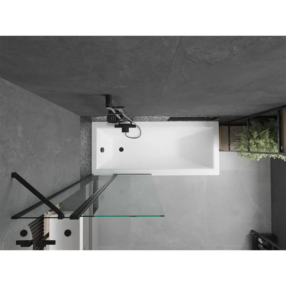 Cubik Rektangulært Badekar 160x70 Cm med Kabinett og 1-dørs Dusjvegg 80 Cm Gjennomsiktig Svart - 550316070x