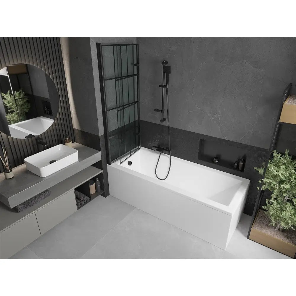 Cubik Rektangulært Badekar 160x70 Cm med Kabinett og 2-delt Dusjvegg 120 Cm Svart Mønster - 550316070x