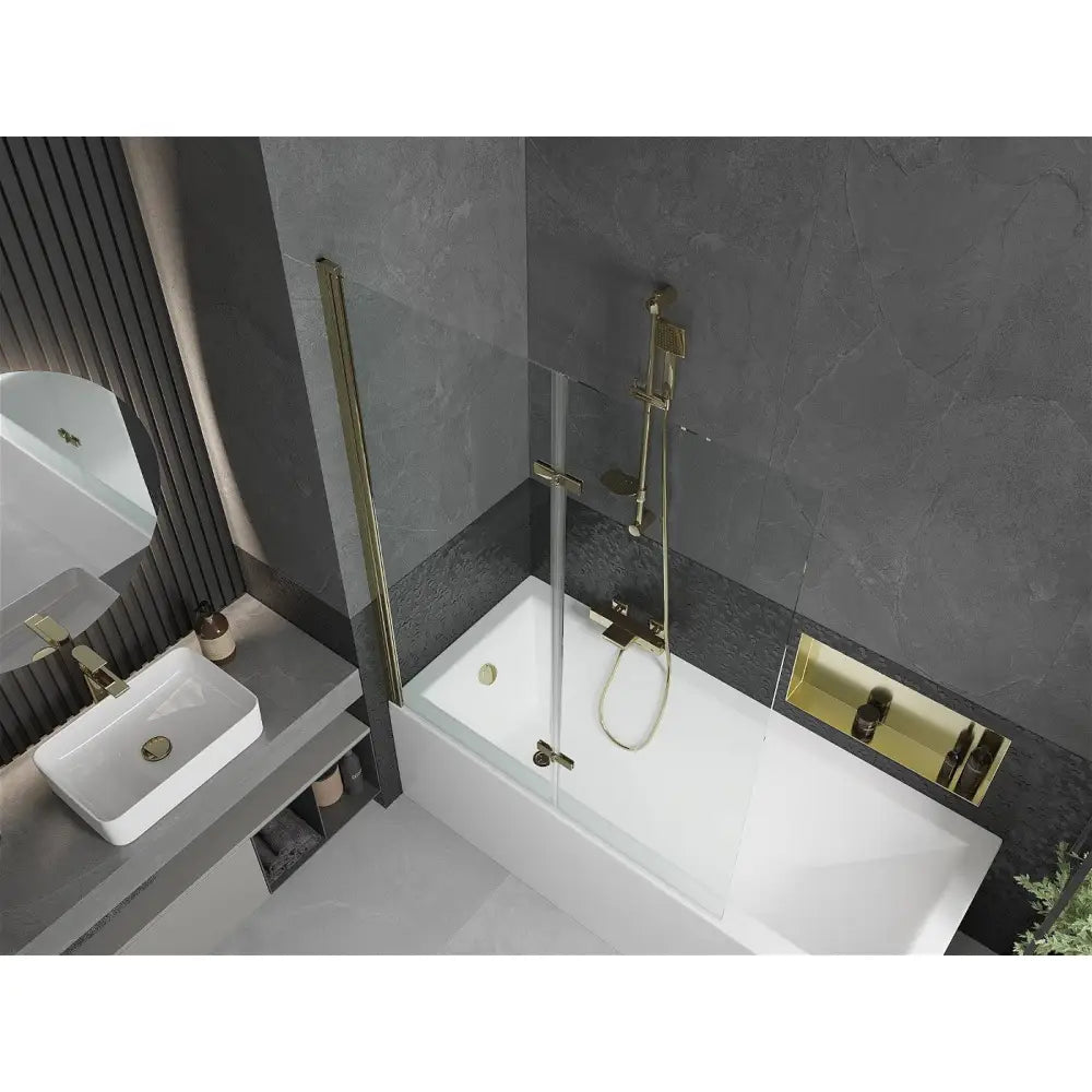 Cubik Rektangulært Badekar 160x70 Cm med Kledning og 2-delt Dusjvegg 120 Cm Gjennomsiktig Gull - 550316070x