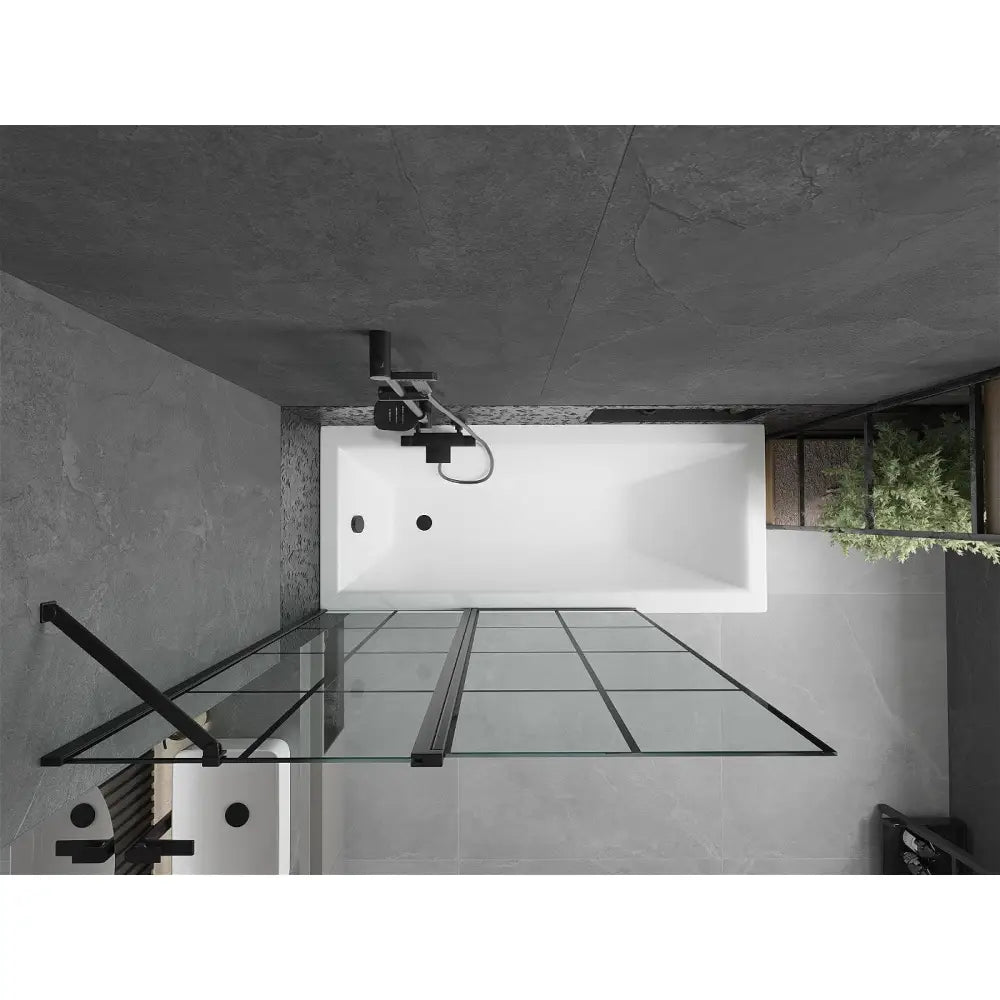 Cubik Rektangulært Badekar 170x70 Cm med Kabinett og Enkeltfløyelsdør 120 Cm Svart Mønster - 550317070x