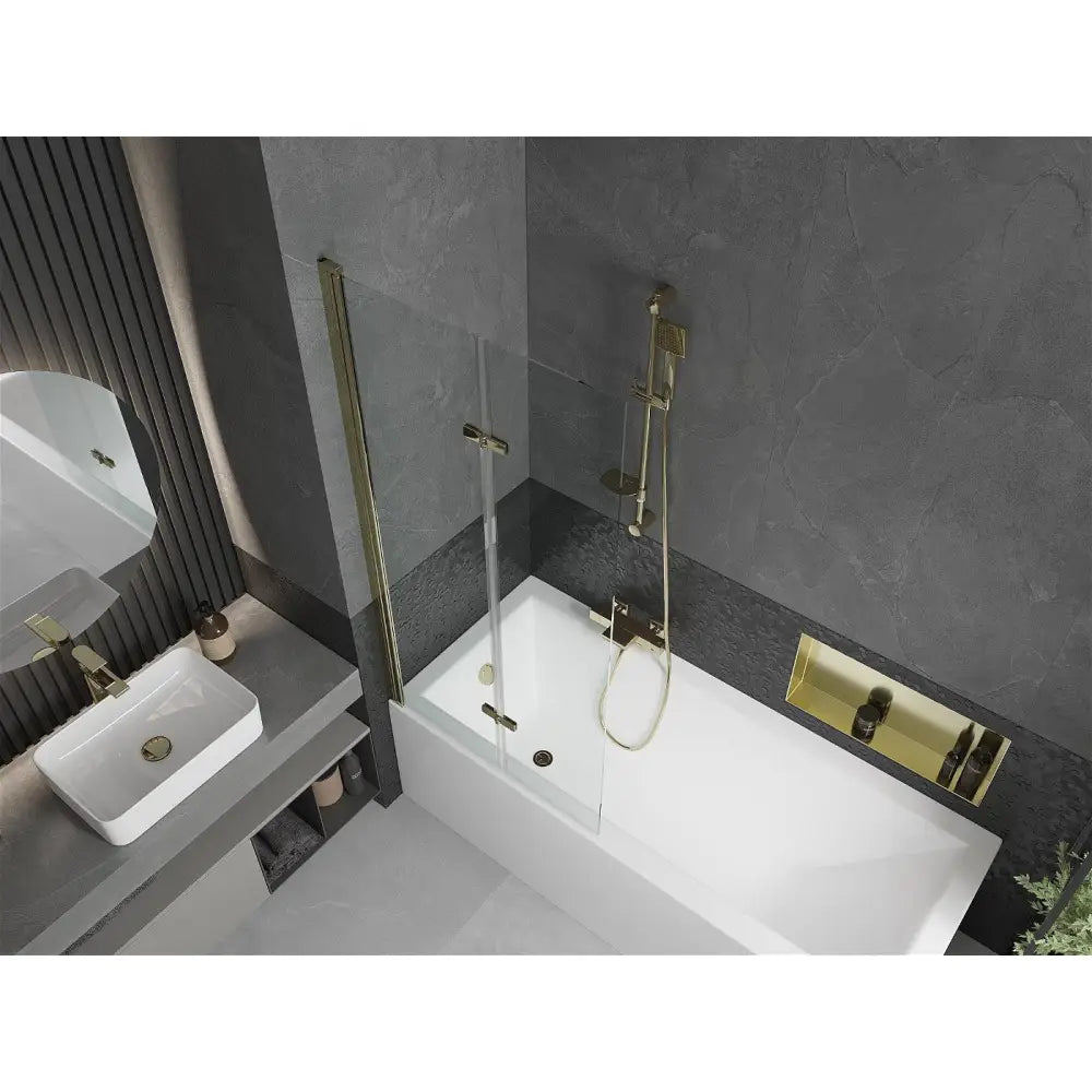 Cubik Rektangulært Badekar 170x70 Cm med Kabinett og 2-delt Skjerm 80 Cm Gjennomsiktig Gull - 550317070x