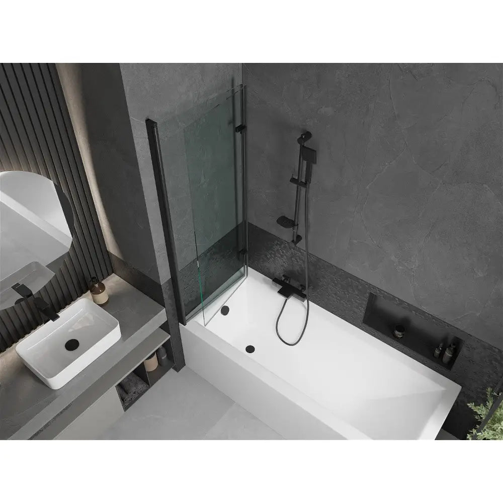 Cubik Rektangulært Badekar 170x70 Cm med Kabinett og 2-delt Dusjvegg 120 Cm Gjennomsiktig Svart - 550317070x