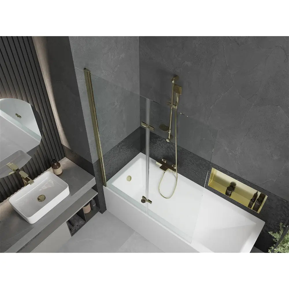 Cubik Rektangulært Badekar 170x70 Cm med Kabinett og 2-delt Dusjvegg 120 Cm Gjennomsiktig Gull - 550317070x