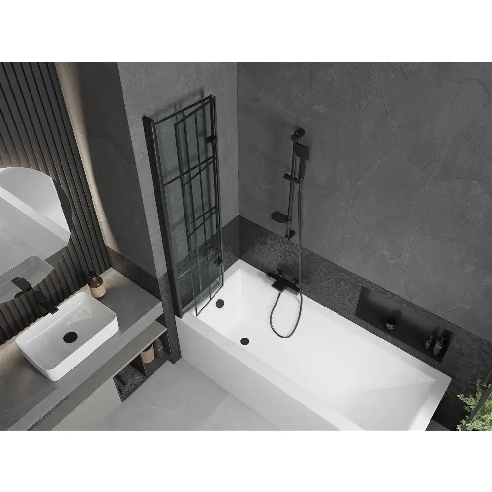 Cubik Rektangulært Badekar 170x70 Cm med Kabinett og 2-delt Dusjvegg 80 Cm Svart Design - 550317070x