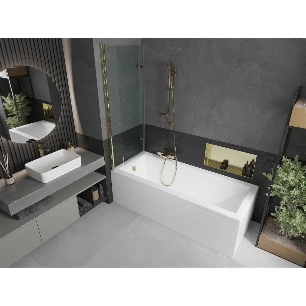 Cubik Rektangulært Badekar 170x70 Cm med Kabinett og 2-delt Dusjvegg 120 Cm Gjennomsiktig Gull - 550317070x