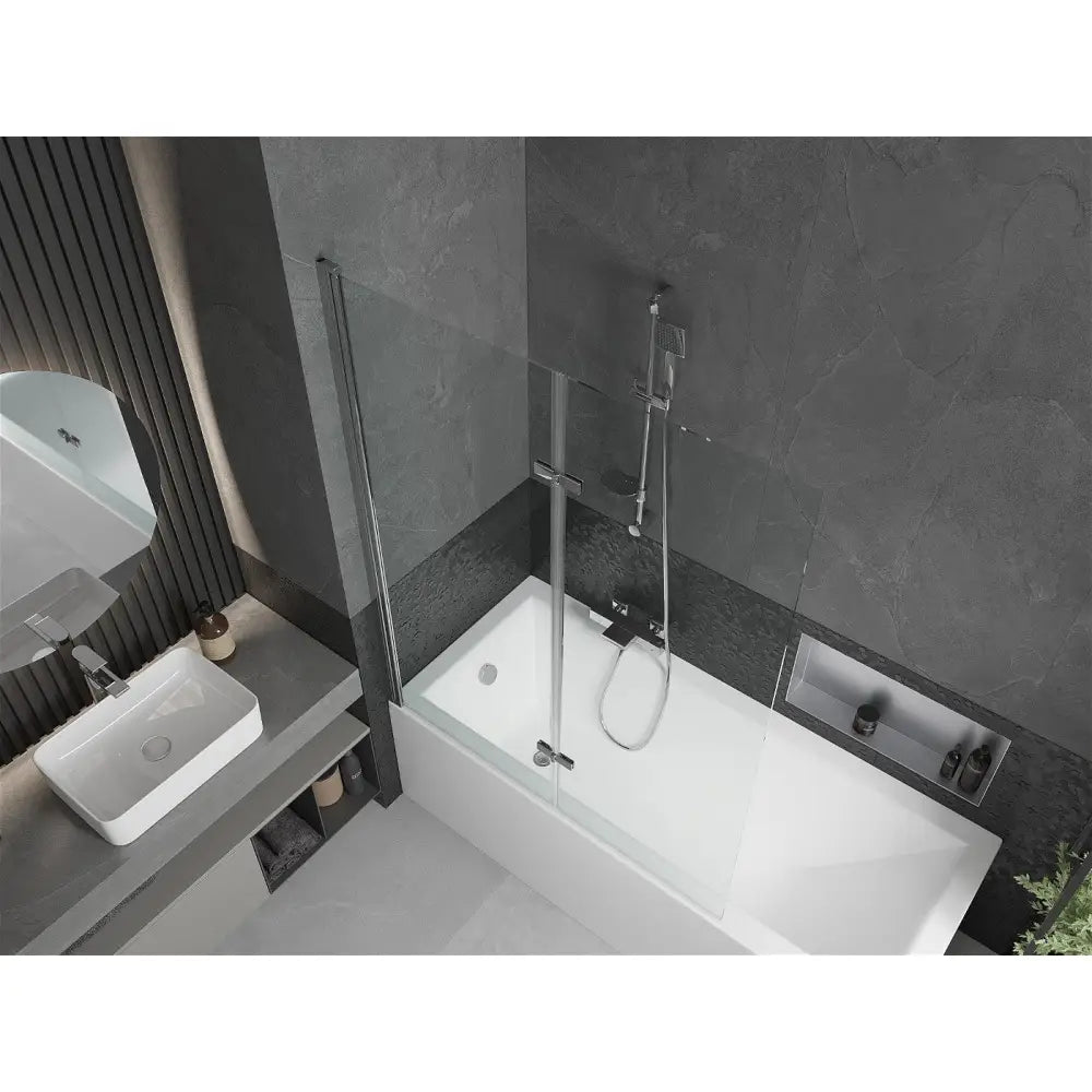 Cubik Rektangulært Badekar 170x70 Cm med Kabinett og 2-delt Dusjvegg 120 Cm Gjennomsiktig Krom - 550317070x