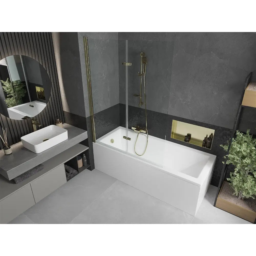 Cubik Rektangulært Badekar 170x70 Cm med Kabinett og 2-delt Dusjvegg 120 Cm Gjennomsiktig Gull - 550317070x