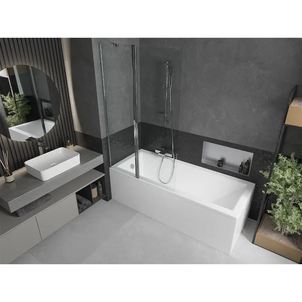 Cubik Rektangulært Badekar 170x70 Cm med Kabinett og En-dørs Dusjvegg 100 Cm Gjennomsiktig Krom - 550317070x
