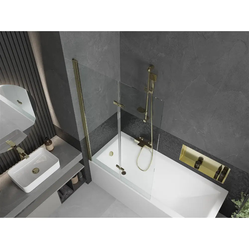 Cubik Rektangulært Badekar 170x70 Cm med Kabinett og To-delt Dusjdør 100 Cm Gjennomsiktig Gull - 550317070x