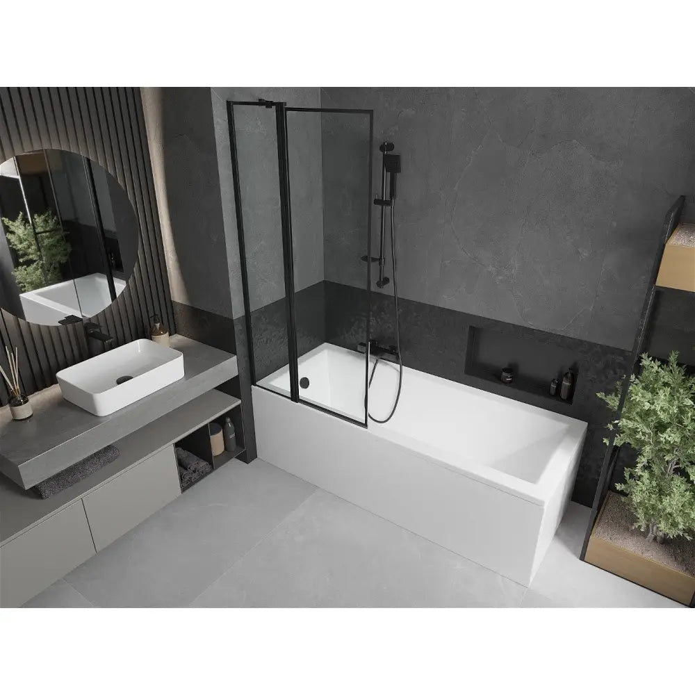 Cubik Rektangulært Badekar 170x70 Cm med Kledning og Ett-vinget Dusjvegg 80 Cm Svart Design - 550317070x