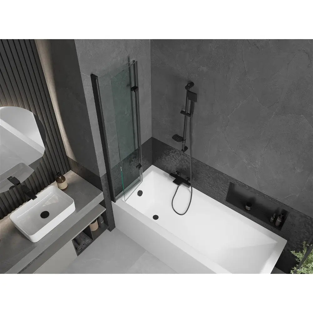 Cubik Rektangulært Badekar 170x70 Cm med Kledning og 2-delt Dusjvegg 80 Cm Gjennomsiktig Svart - 550317070x