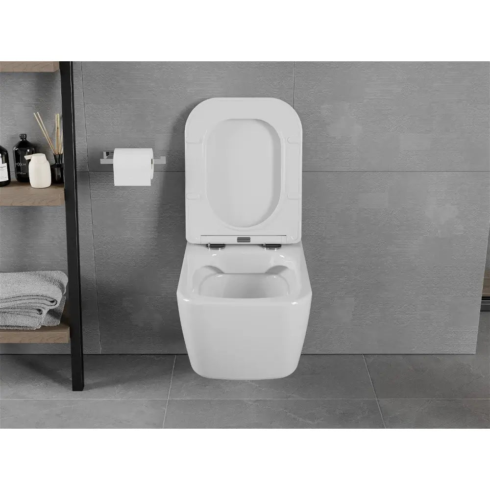Elis toalettskål uten skyllekant med soft-close sete, slim, duropol, hvit - – bakvisning