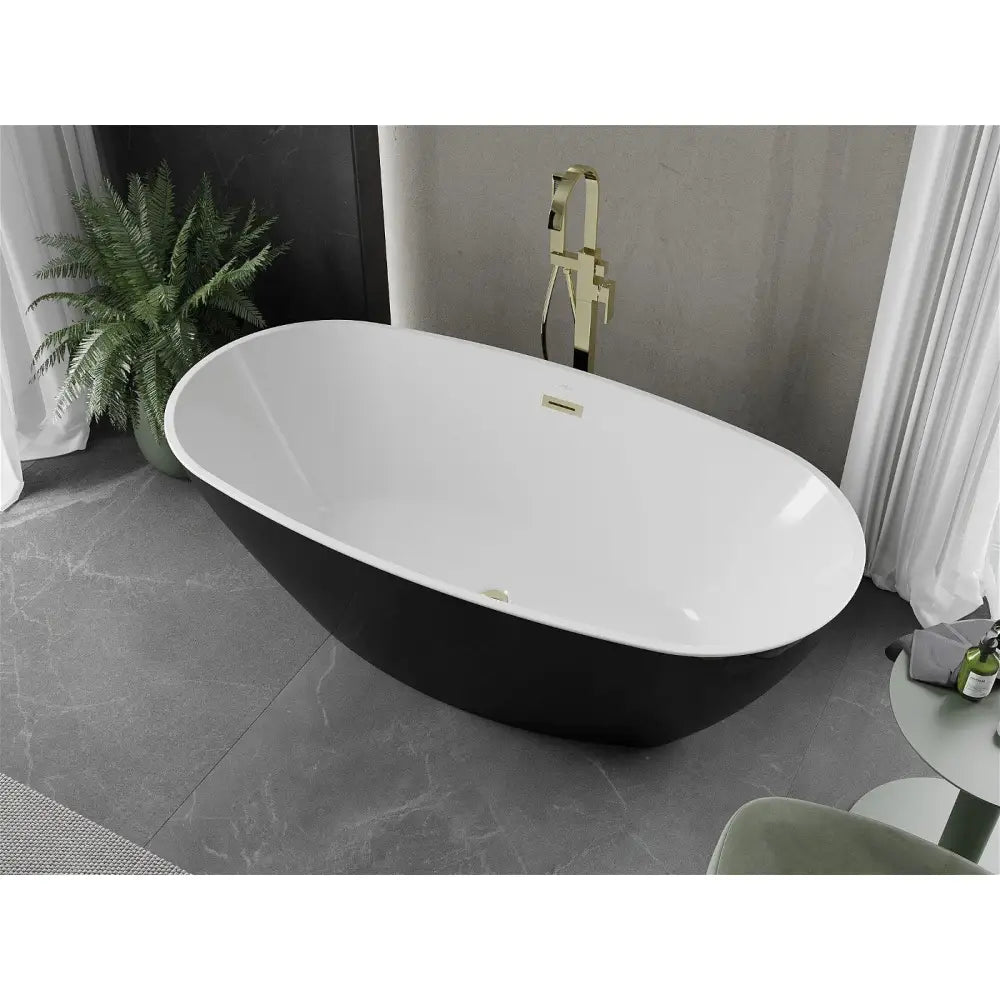 Eris Frittstående Badekar 170x85 Cm Hvit/svart Gull Overløp - 53441708575-g