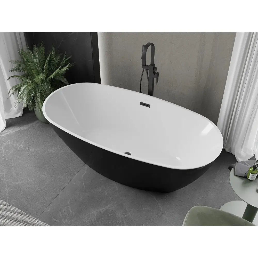 Eris Frittstående Badekar 170x85 Cm Hvit/svart Svart Overløp - 53441708575-b