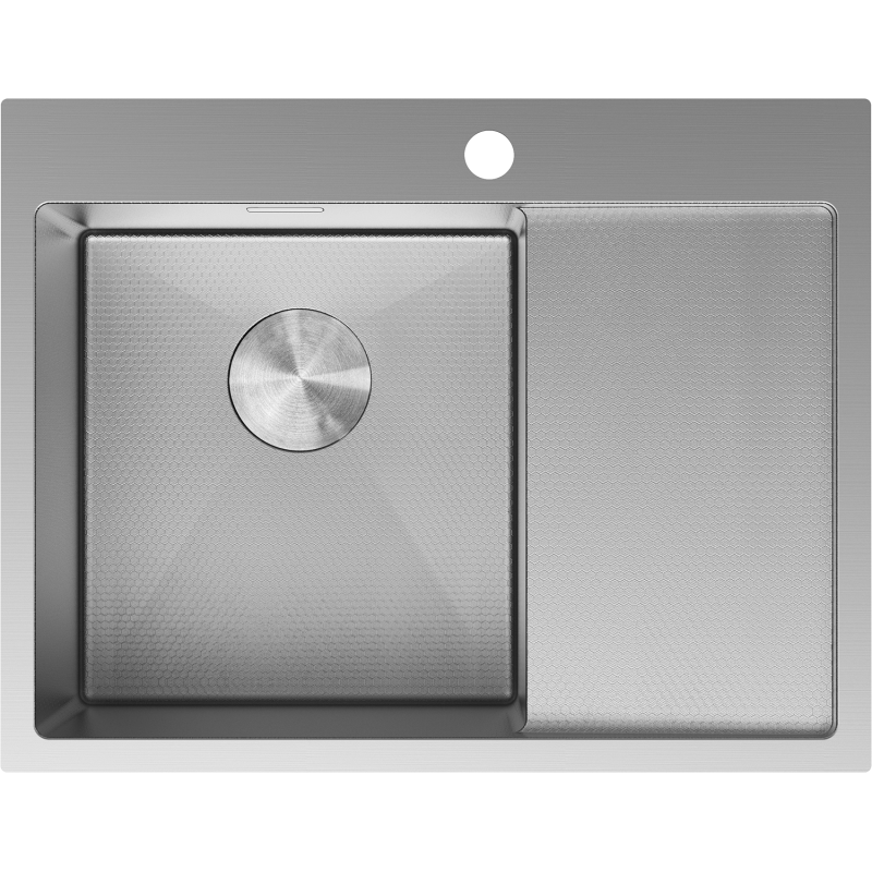 Kjøkkenvask i stål Mexen Exar 620x480 mm med én kum til venstre og rillet avrenner til høyre.