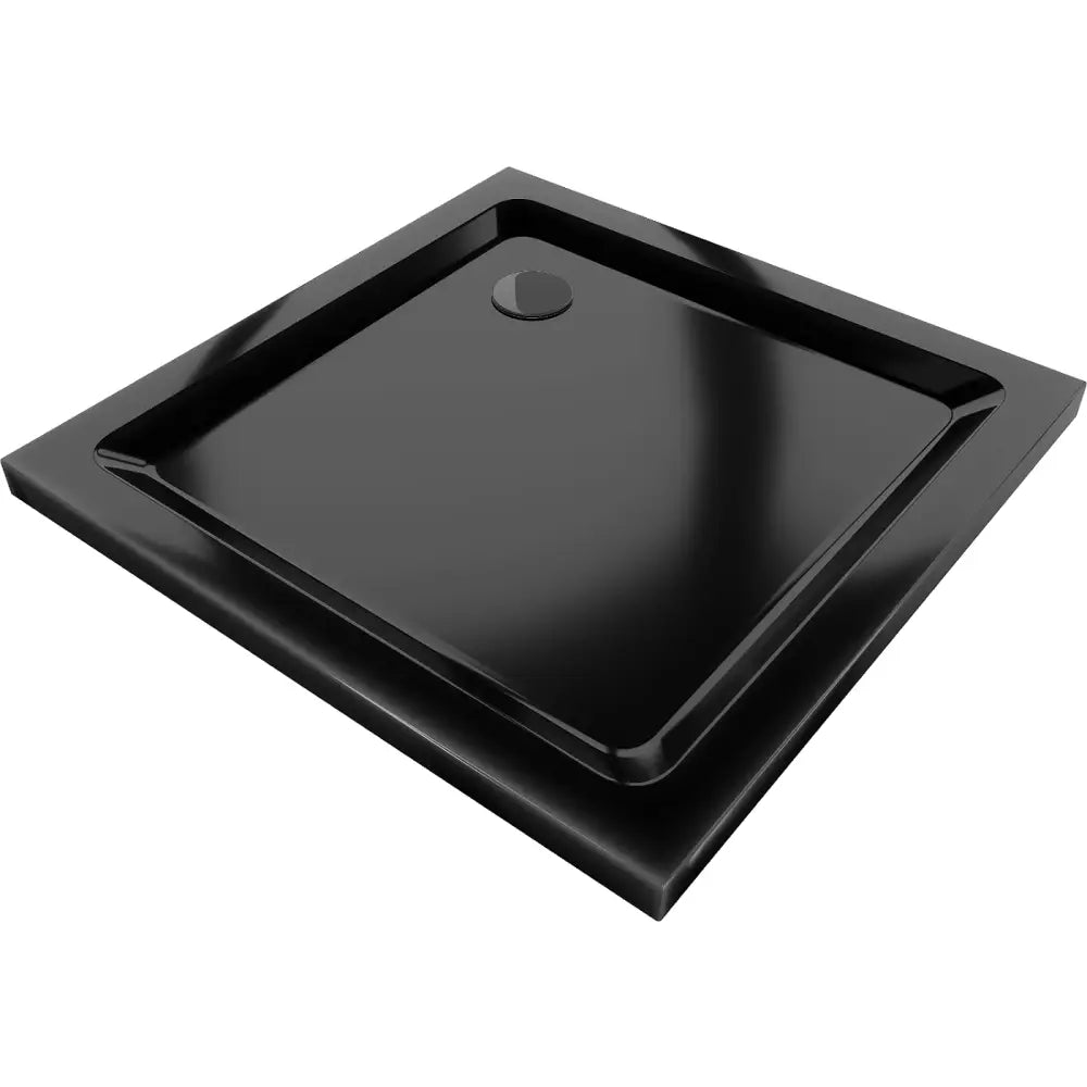 Flat Firkantet Slim Dusjkar 100x100 Cm Svart med Svart Avløp - 40701010b