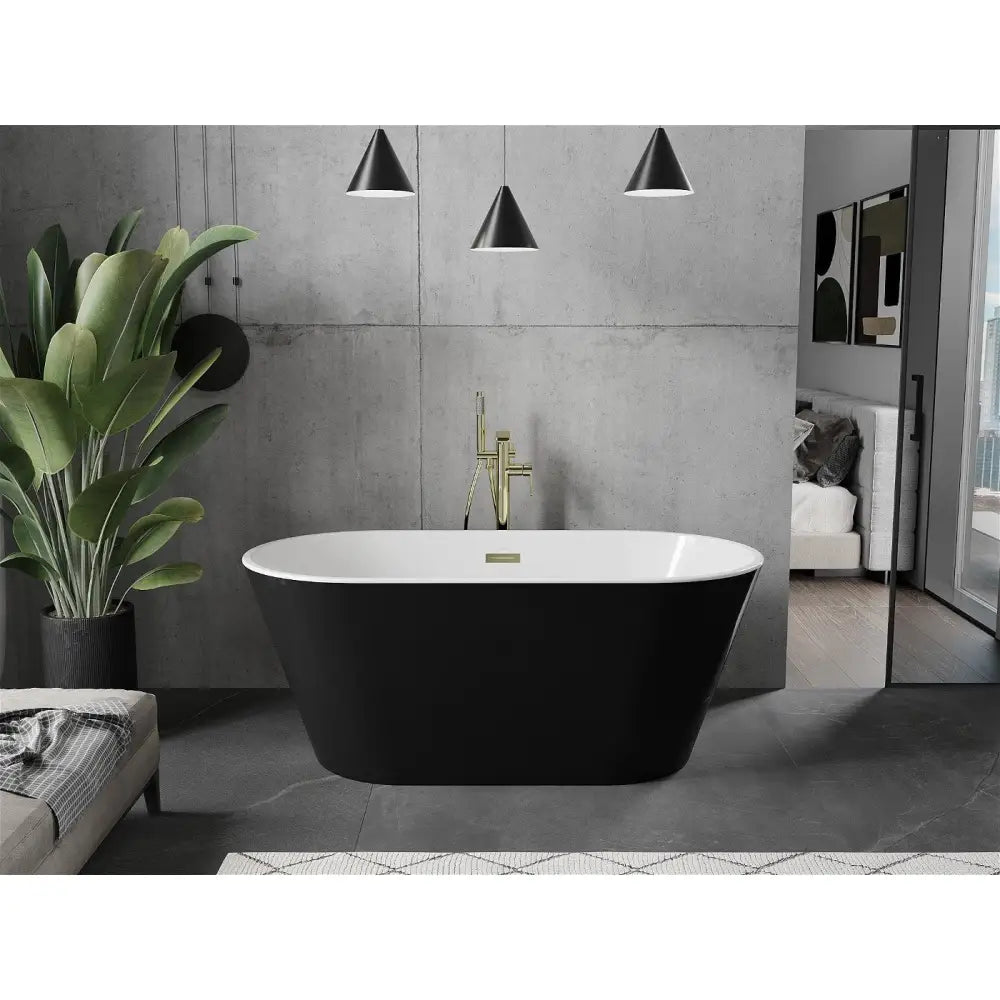 Flavia Frittstående Badekar 150x75 Cm Hvit/svart Gull Overløp - 54031507575-g