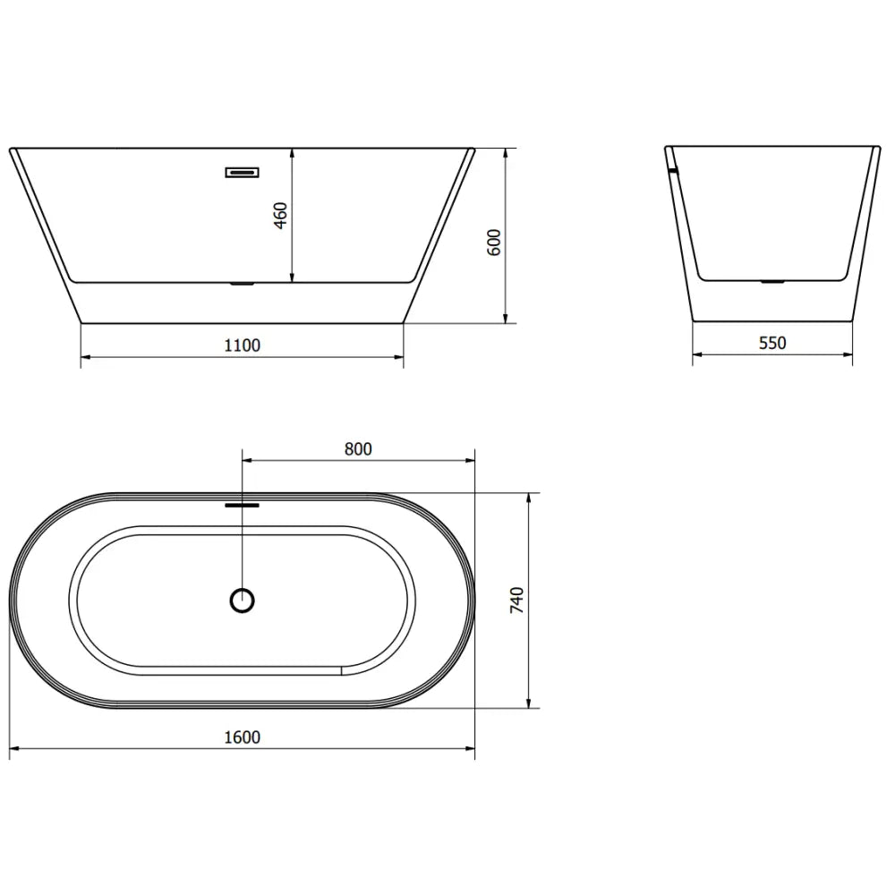 Flavia Frittstående Badekar 160x80 Cm Hvit/svart
