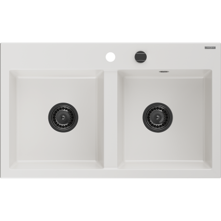 Hektor Kjøkkenvask 2 Kummer 800 x 480 mm, Hvit, Vannlås Svart - 6521802000-20-B
