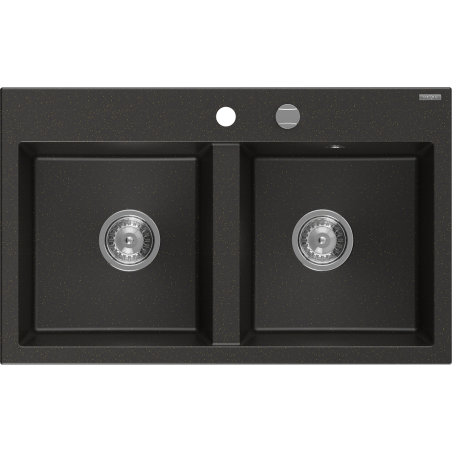 Hektor Kjøkkenvask 2 Kummer 800 x 480 mm, Svart/Gull Metallic, Vannlås Krom - 6521802000-75