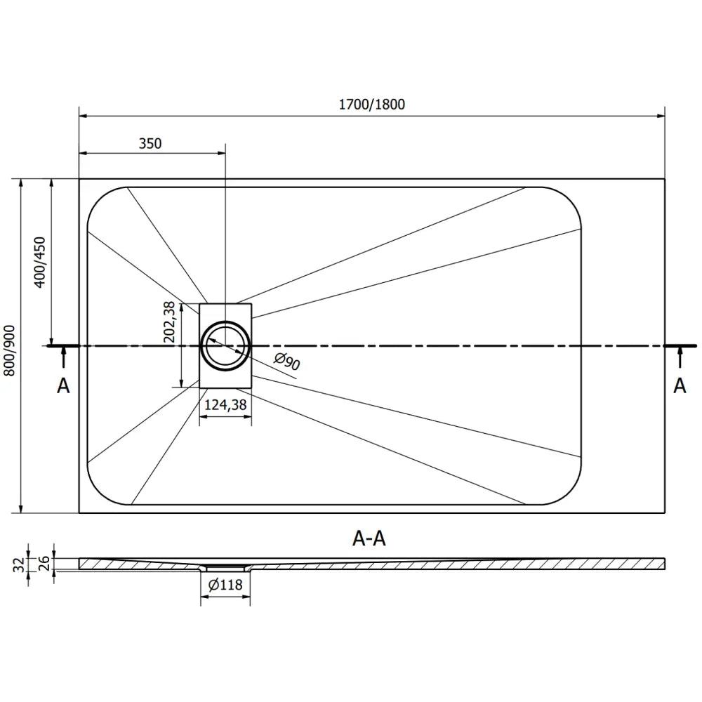 Dimensjonstegning Hugo dusjkar 180x80 cm