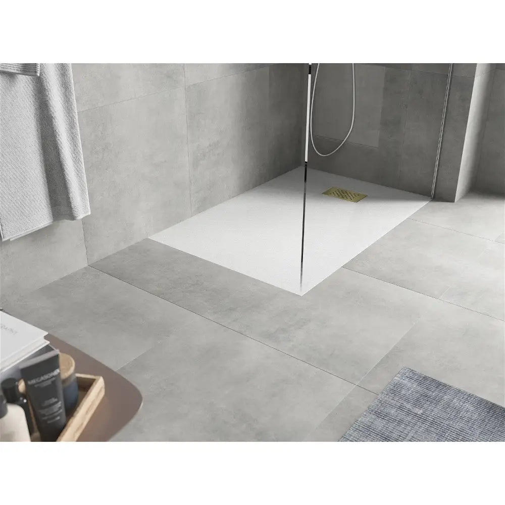 Hugo Rektangulært Dusjbrett Smc 110x70 Cm Hvit med Gulldeksel - 42107011-g