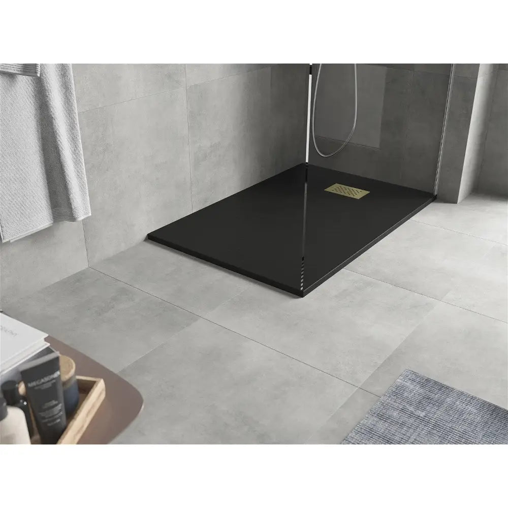 Hugo Rektangulært Smc-dusjbrett 80x70 Cm Svart med Gulldekke - 42707080-g