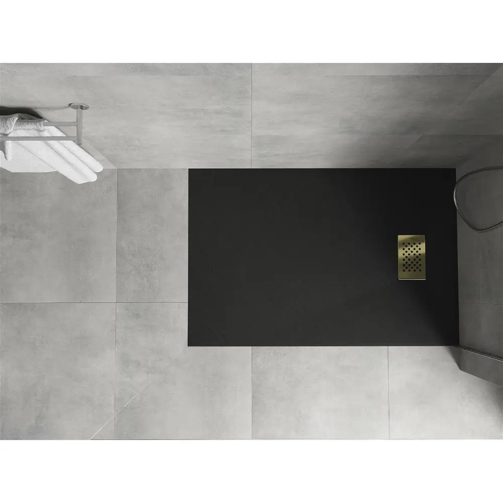 Hugo Rektangulært Smc-dusjbrett 80x70 Cm Svart med Gulldekke - 42707080-g