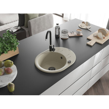 Kevin Kjøkkenvask 1 Kum Med Avrenning 586 x 458 mm, Beige, Vannlås Svart - 6517581005-69-B