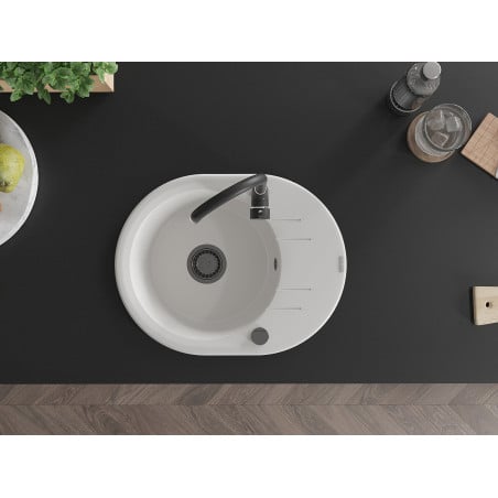 Kevin Kjøkkenvask 1 Kum Med Avrenning 586 x 458 mm, Hvit, Vannlås Svart - 6517581005-20-B