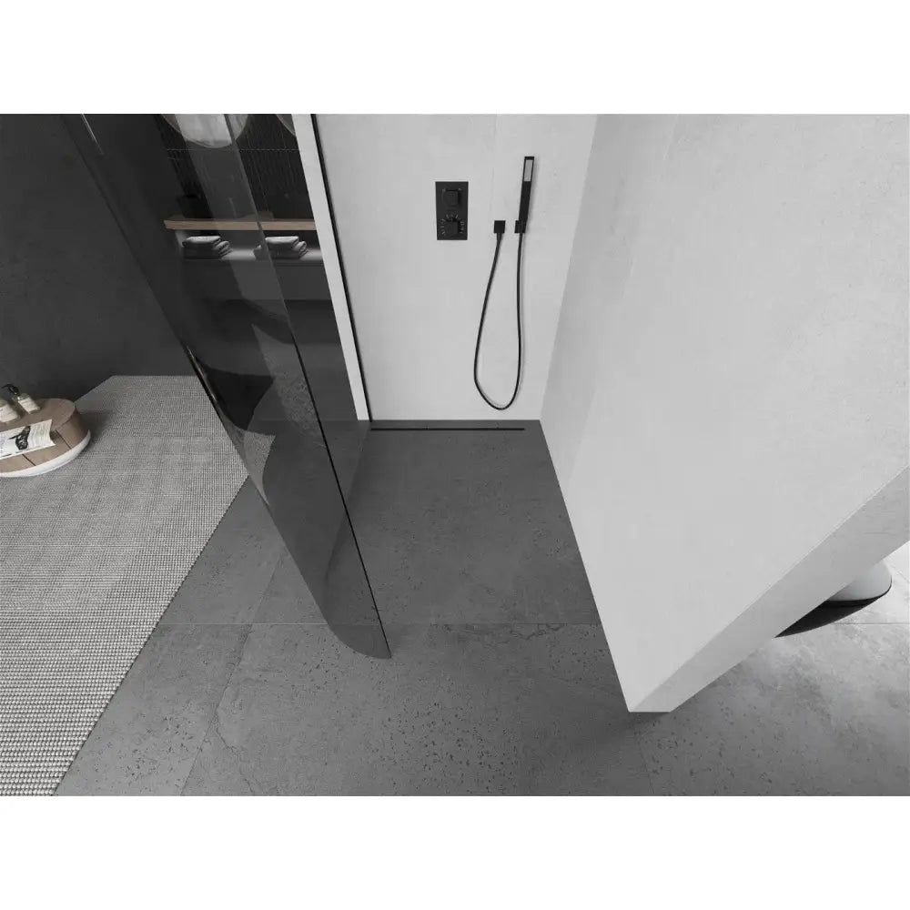 Dusjvegg Buet 110x200 Cm Gjennomsiktig 8 Mm Svart