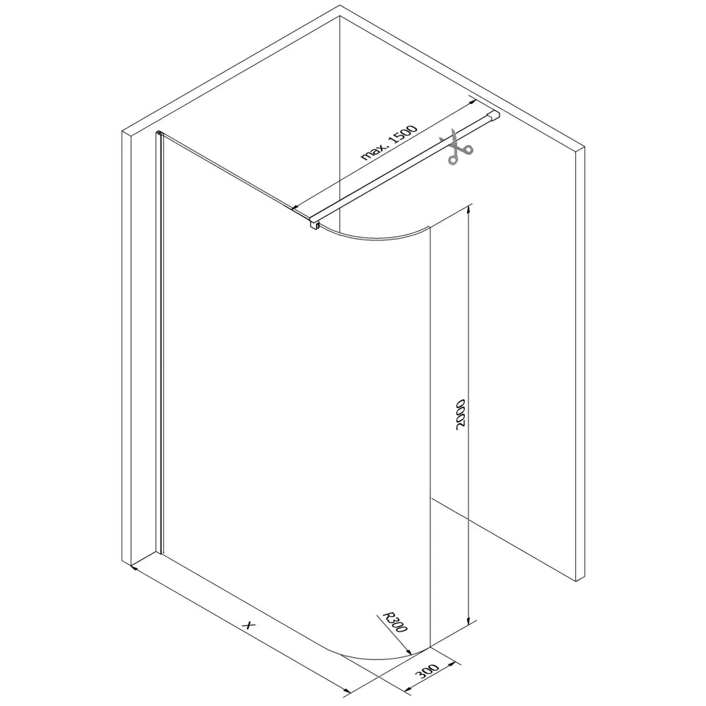 Dusjvegg Buet 90x200 Cm Gjennomsiktig 8 Mm Hvit