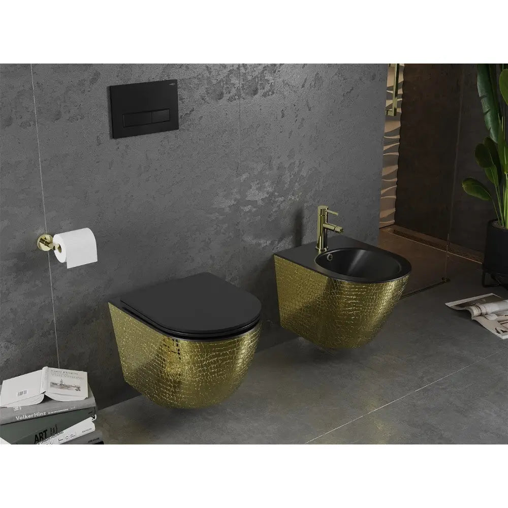 Lena Hengende Bidet Matt Svart/gullfarget Skjellmønster