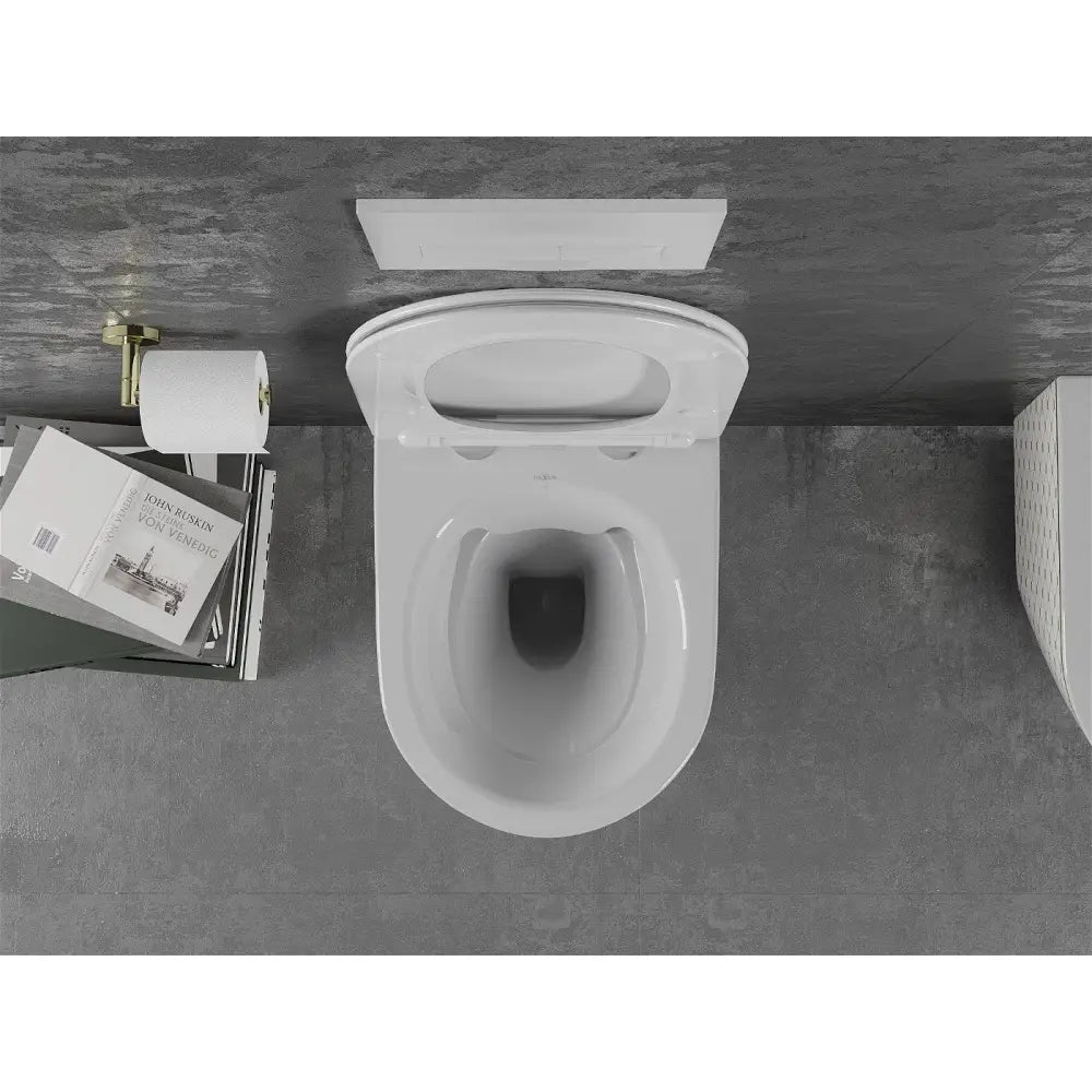 Lena Toalettskål Rimless med Soft-close Sete i Slim Design Duroplast Hvit/gull med Rutenett Mønster