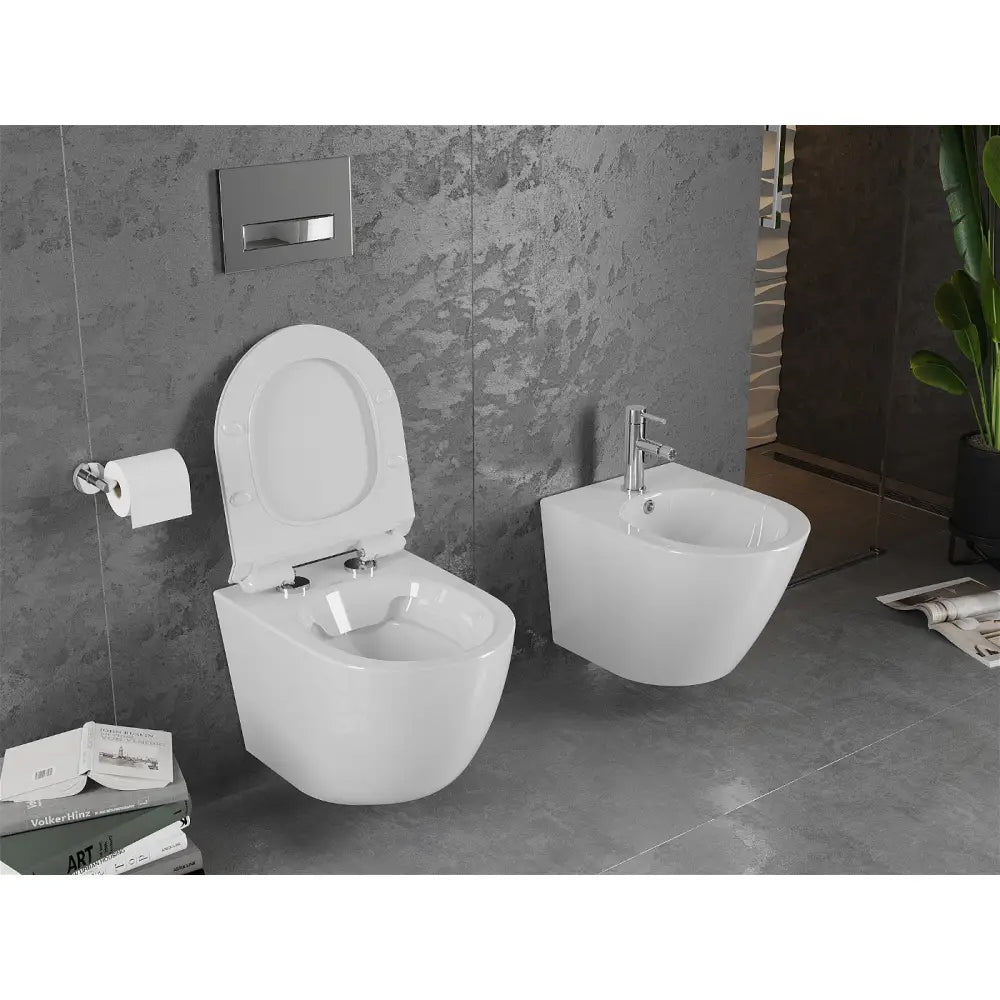 Lena toalettskål Rimless med soft-close sete, slim, duroplast, hvit - – detalj sete