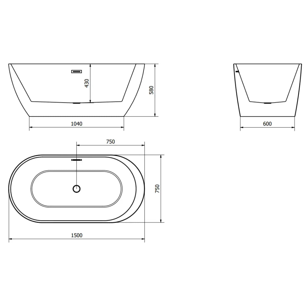 Livia Frittstående Badekar 150x75 Cm Hvit