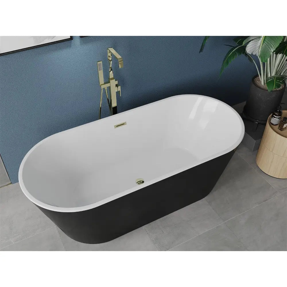 Luna Frittstående Badekar 180x80 Cm Hvit/svart Gull Overløp - 52031808075-g