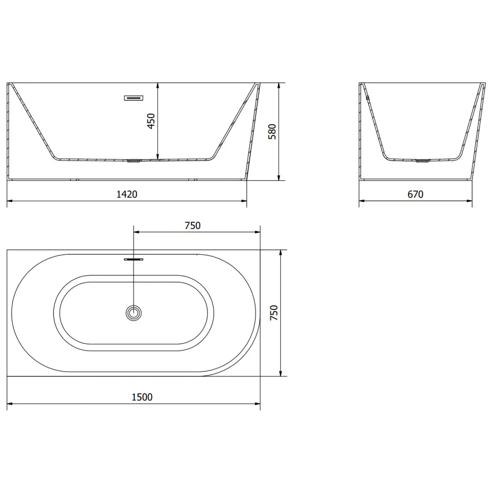 Mia Frittstående Hjørnebadekar Høyre 150x75 Cm Hvit Overløp Krom - 52691507500p