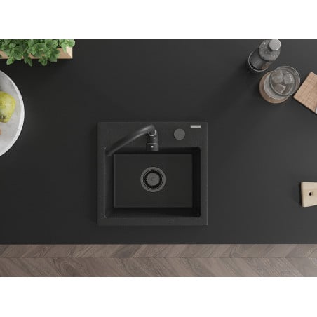 Milo Kjøkkenvask 1 Kum 435 x 410 mm, Svart/Sølv Metallic, Vannlås Svart - 6505441000-73-B