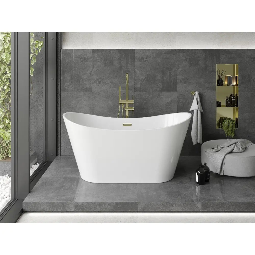 Montana Frittstående Badekar 150x72 Cm Hvit Gull Overløp - 52011507500-g