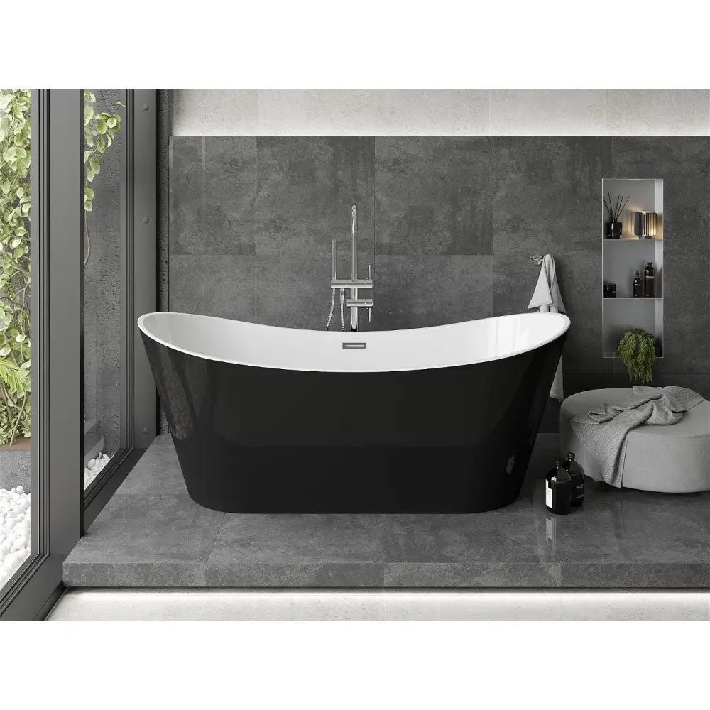 Montana Frittstående Badekar 180x80 Cm Hvit/svart Overløp Krom