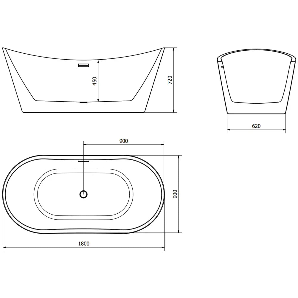 Montana Frittstående Badekar 180x90 Cm Hvit