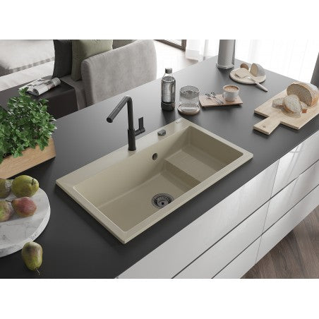 Omar Kjøkkenvask 1 Kum 800 x 480 mm, Beige, Vannlås Svart - 6520801005-69-B