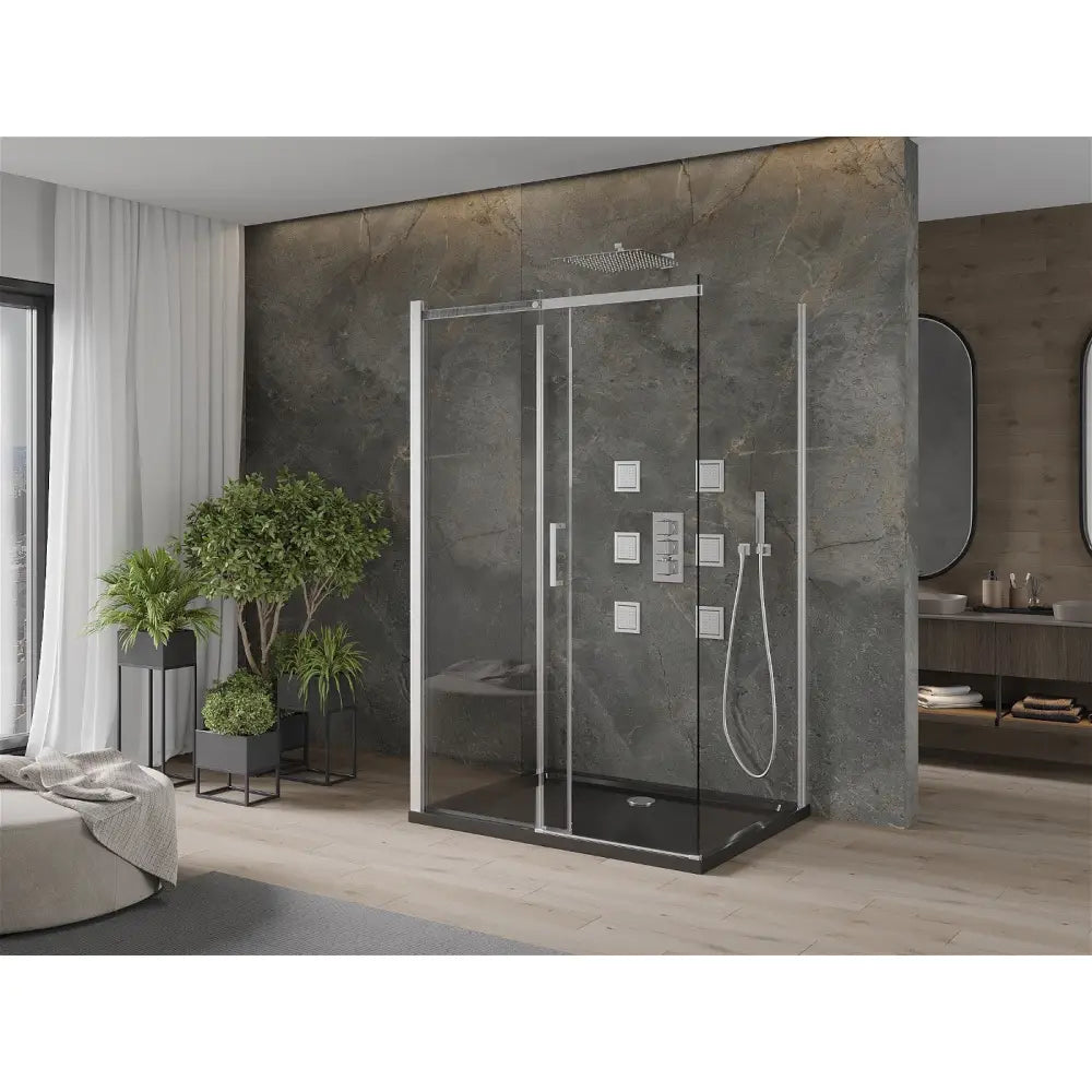 Dusjhjørne med Dusjbrett 3-vegget Skyvedør 120x80 Cm Gjennomsiktig Krom